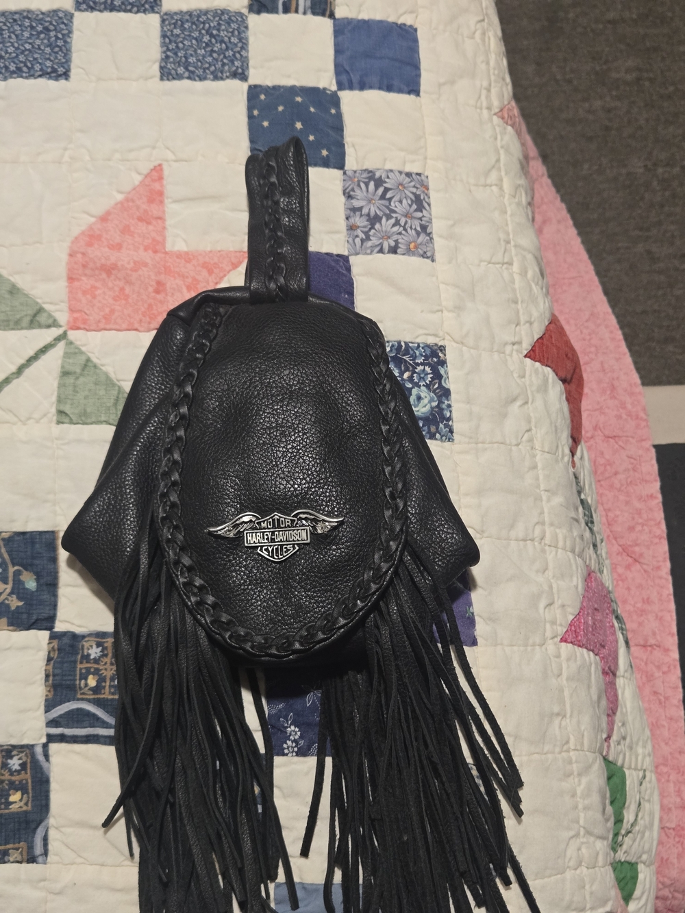 Vtg. Harley-Davidson Black Soft Leather Fringe Bag